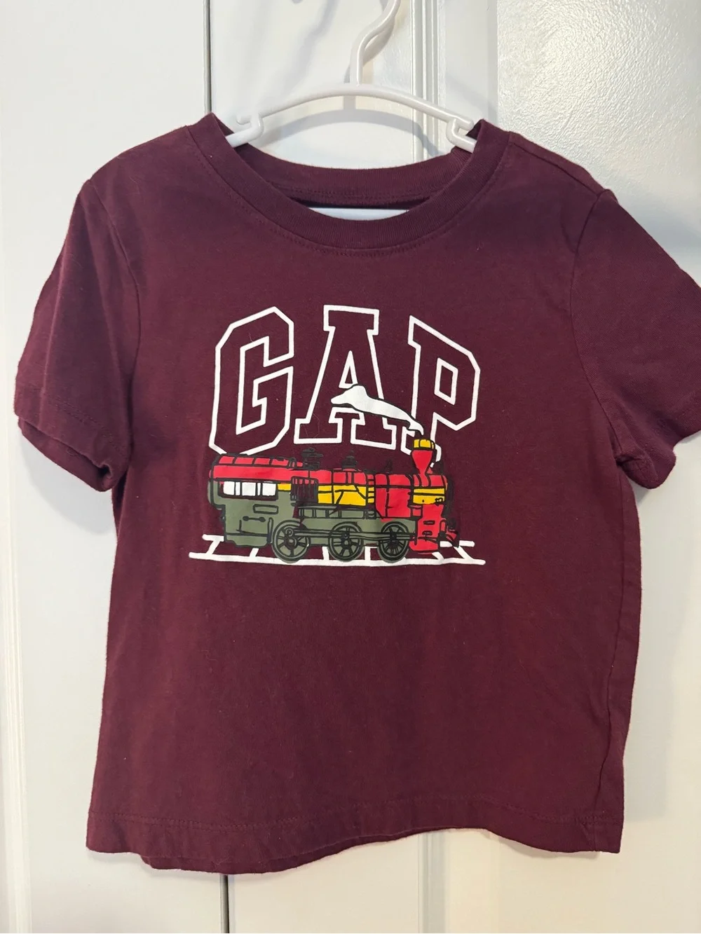 GAP Maroon Short-Sleeve Tee with Train Graphic